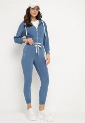 Niebieski Bawełniany Komplet Dresowy Bluza z Kapturem i Spodnie ze Sznurkiem Hariven. Niebieskie bluzy damskie Born2be, xl, bez wzorów, z bawełny, eleganckie, bez ramiączek, z kapturem. Za 69.99 zł.