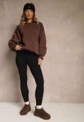 Czarne Legginsy High Waist z Prążkowanego Materiału z Wiskozą Tevandra. Czarne legginsy damskie Renee, bez wzorów, z jeansu. Za 59.99 zł.