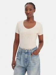 Guess T-Shirt W6GI14 K3033 Pomarańczowy Regular Fit. Brązowe t-shirty damskie Guess, s, z aplikacjami, z bawełny, bez kołnierzyka, bez ramiączek. Za 159.99 zł.