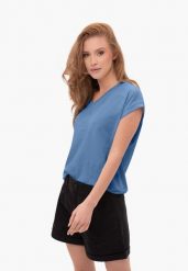 T-shirt z dekoltem V, Comfort Fit, T-SKY. Niebieskie t-shirty damskie Volcano, m, bez wzorów, z bawełny, bez kołnierzyka, bez ramiączek. Za 54.99 zł.