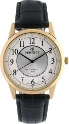 Zegarek Perfect Zegarek męski kwarcowy biało-złoty klasyczny skórzany pasek C402. Białe zegarki męskie Perfect, bez wzorów, złote. Za 57.19 zł.