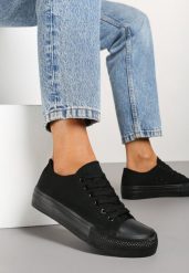 Czarne Casualowe Trampki na Platformie ze Sznurowaniem Ravathra. Czarne trampki i tenisówki damskie Renee, bez wzorów, z materiału, bez zapięcia. Za 49.99 zł.