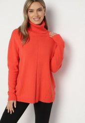 Pomarańczowy Sweter z Golfem i Dodatkiem Kaszmiru Rorizia. Brązowe swetry nierozpinane damskie Born2be, na zimę, z aplikacjami, z jeansu, biznesowe, bez kołnierzyka, bez ramiączek. Za 119.99 zł.