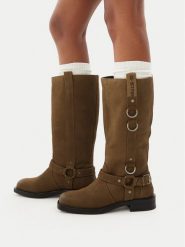 G-Star Raw Kozaki CEO-WI45-CHRISTIAN-02 Khaki. Brązowe kozaki damskie G-Star, bez wzorów, z nubiku, bez obcasa, na płaskiej podeszwie, bez zapięcia. Za 599.99 zł.