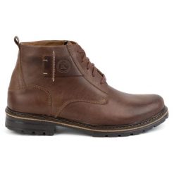 KOMODO Buty męskie trzewiki skórzane zimowe 935K Brąz brązowe. Brązowe botki męskie na zimę, bez wzorów, ze skóry, eleganckie, bez obcasa, bez zapięcia. Za 438.49 zł.