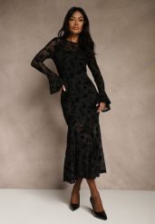 Czarna Koktajlowa Sukienka VICES z Siateczki z Welurowym Wzorem Fyreleva. Czarne sukienki damskie Renee, l, bez wzorów, z weluru, bez kołnierzyka, bez ramiączek, maxi. Za 159.99 zł.