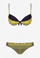 Żółte Bikini 2-Częściowe w Paski Biustonosz na Cienkich Ramiączkach i Majtki Figi Catara. Żółte bikini Born2be, bez wzorów. Za 34.99 zł.