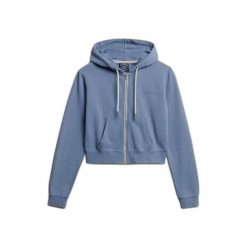 Damska bluza z kapturem zapinana na zamek Superdry Essential. Niebieskie bluzy damskie Superdry, xl, bez wzorów, prążkowane, eleganckie, bez ramiączek, z kapturem. Za 323.50 zł.