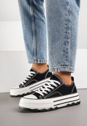 Czarne Trampki na Grubej Podeszwie pod Kostkę Adsoria. Czarne trampki i tenisówki damskie Born2be, bez wzorów, z jeansu, bez zapięcia. Za 74.99 zł.