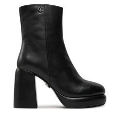 Botki Bronx. Czarne botki damskie Bronx, bez wzorów, bez obcasa, na słupku, bez zapięcia. Za 729.99 zł.