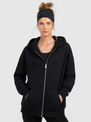 4F Bluza dresowa rozpinana z kapturem damska - czarna L. Czarne bluzy damskie 4F, l, bez wzorów, z dresówki, biznesowe, bez ramiączek, z kapturem. Za 169.99 zł.