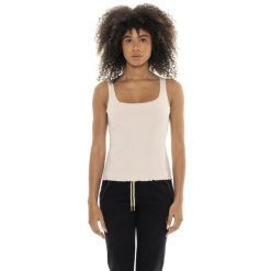 Odzież sportowa na co dzień na siłownię. Szara koszulki sportowe damskie LEONE 1947 APPAREL, bez wzorów, z bawełny, bez ramiączek, na fitness i siłownię. W wyprzedaży za 96.83 zł.