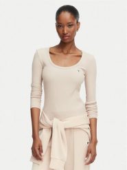 Guess Bluzka V4BP07 K8RT2 Beżowy Slim Fit. Brązowe bluzki damskie Guess, xs, z aplikacjami, z wiskozy, bez kołnierzyka, bez ramiączek. Za 194.99 zł.