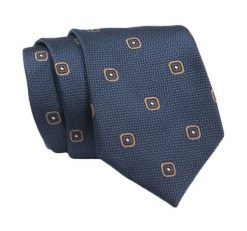 Klasyczny Krawat, Granatowy w Brązowy Wzór, Męski, 7cm -Angelo di Monti. Niebieskie krawaty i muchy Angelo di Monti, bez wzorów, z tkaniny, eleganckie. Za 45.00 zł.