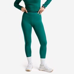 Legginsy fitness damskie Domyos. Zielone legginsy damskie DOMYOS, bez wzorów, z elastanu. Za 129.99 zł.