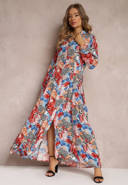 Czerwono-Niebieska Sukienka Koszulowa z Wiązanym Sznurkiem Longishah. Czerwone sukienki damskie Renee, l, bez wzorów, z tkaniny, bez kołnierzyka, bez ramiączek, maxi, koszulowe. Za 119.99 zł.