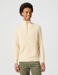 MĘSKI SWETER WRANGLER HALF ZIP KNIT ECRU 112357290. Swetry męskie Wrangler, m, bez wzorów, bez kołnierzyka, bez ramiączek. Za 149.99 zł.