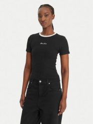 Guess Jeans T-Shirt W6GPA9 KF641 Czarny Slim Fit. Czarne t-shirty damskie Guess Jeans, xl, z aplikacjami, z bawełny, bez kołnierzyka, bez ramiączek. Za 189.99 zł.