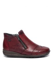 Rieker Botki 44281-35 Bordowy. Czerwone botki damskie Rieker, bez wzorów, ze skóry, bez obcasa, na płaskiej podeszwie, bez zapięcia. Za 419.99 zł.