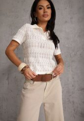 Beżowa Wiskozowa Bluzka z Szydełkowym Wzorem Kołnierzykiem i Guzikami Lasthythia. Brązowe bluzki damskie Renee, bez wzorów, z koronki, bez kołnierzyka, bez ramiączek. Za 99.99 zł.