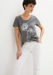 T-shirt. Szare t-shirty damskie bonprix, bez wzorów, bez kołnierzyka, bez ramiączek. Za 44.99 zł.