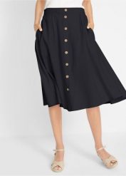 Spódnica lniana midi z plisą guzikową. Czarne spódnice damskie bonprix, bez wzorów, midi, plisowane. Za 144.99 zł.