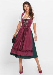 Sukienka ludowa z fartuchem (2 części). Czerwone sukienki damskie bonprix, bez wzorów, eleganckie, bez kołnierzyka, bez ramiączek. Za 589.99 zł.