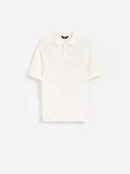 Wełniany sweter polo - biały. Białe swetry męskie Reserved, l, bez wzorów, z wełny, bez kołnierzyka, bez ramiączek. Za 159.99 zł.