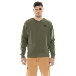 Bluza z bawełna z kaptur na trening na co dzień. Zielone bluzy męskie LEONE 1947 APPAREL, bez wzorów, z bawełny, bez kaptura, na fitness i siłownię. Za 147.35 zł.