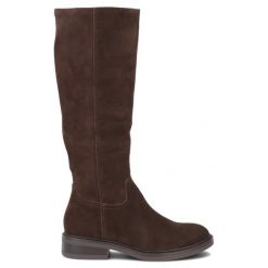 Skórzane kozaki ze streczem brązowe Filippo DKZ8222. Brązowe kozaki damskie Filippo, bez wzorów, ze skóry, bez obcasa, bez zapięcia. Za 339.99 zł.