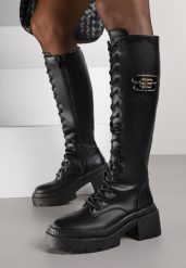 Czarne Kozaki Vicesu w Stylu Grunge ze Sznurowaną Cholewką i Platformą Laurotte. Czarne kozaki damskie Renee, bez wzorów, z jeansu, bez obcasa, na platformie, bez zapięcia. Za 169.99 zł.
