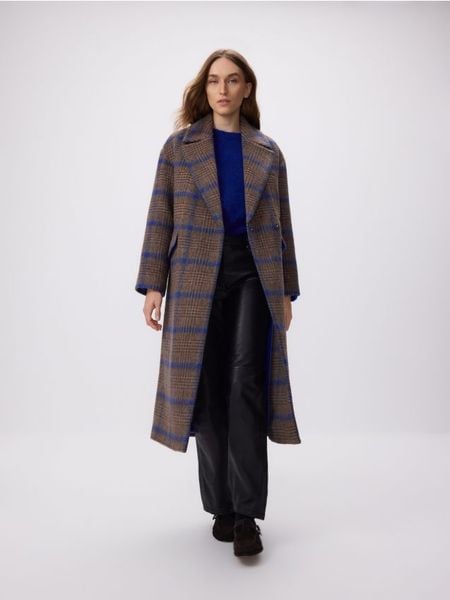 Płaszcz z wełną Manteco - wielobarwny. Płaszcze damskie Reserved, l, bez wzorów, z tkaniny, bez kołnierzyka, bez kaptura. Za 699.99 zł.