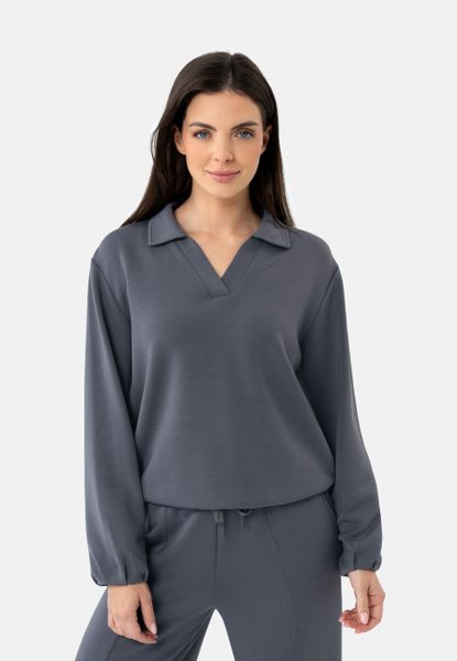 Bluza z kołnierzem B-NALIA. Szare bluzy damskie Volcano, s, bez wzorów, z elastanu, biznesowe, bez ramiączek, bez kaptura. Za 159.99 zł.