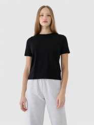 4F T-shirt regular gładki damski - czarny L. Czarne t-shirty damskie 4F, l, bez wzorów, z bawełny, klasyczne, bez kołnierzyka, bez ramiączek. W wyprzedaży za 29.99 zł.
