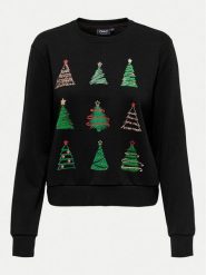 ONLY Bluza Yda Xmas 15270956 Czarny Regular Fit. Czarne bluzy damskie ONLY, s, bez wzorów, z bawełny, bez ramiączek, bez kaptura. Za 89.99 zł.