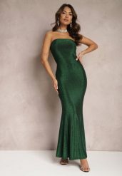 Zielona Połyskująca Sukienka Maxi Bez Ramiączek z Rozkloszowanym Dołem Botalia. Zielone sukienki damskie Renee, l, bez wzorów, eleganckie, bez kołnierzyka, bez ramiączek, maxi, rozkloszowane. Za 149.99 zł.
