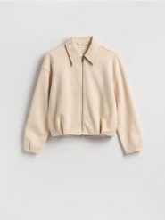 Rozpinana bluza - beżowy. Brązowe bluzy damskie Reserved, l, bez wzorów, z bawełny, bez ramiączek, bez kaptura. Za 119.99 zł.