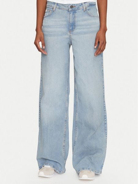 Guess Jeans Jeansy W4BA0Y D5CCA Niebieski Wide Leg. Niebieskie jeansy damskie Guess Jeans, z aplikacjami, z bawełny. Za 329.99 zł.