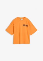 Bluzka oversize z czystej bawełny organicznej. Brązowe bluzki damskie bonprix, bez wzorów, z bawełny, bez kołnierzyka, bez ramiączek. Za 67.99 zł.