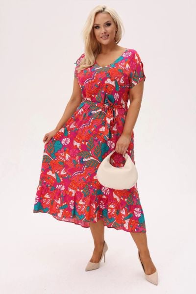 Asymetryczna sukienka Kiara MIDI z wiązaniem i falbanką - Sunset Tropic PLUS SIZE XXL OVERSIZE. Czerwone sukienki damskie Moda Size Plus Iwanek, na co dzień, plus size, bez wzorów, z materiału, eleganckie, z asymetrycznym kołnierzem, plus size, bez ramiączek, midi, asymetryczne. W wyprzedaży za 263.90 zł.