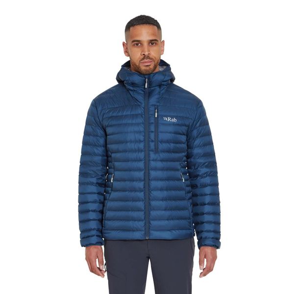Kurtka puchowa męska Rab Microlight Alpine Jacket z kapturem. Niebieskie kurtki męskie RAB, m, bez wzorów, z materiału, klasyczne, z kapturem. Za 897.15 zł.