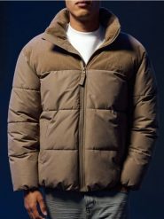 Kurtka puffer - beżowy. Brązowe kurtki męskie Sinsay, l, bez wzorów, bez kaptura. Za 139.99 zł.