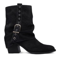 Kowbojki G-Star. Czarne botki damskie G-Star, bez wzorów, retro, bez obcasa, na słupku, bez zapięcia. Za 399.99 zł.