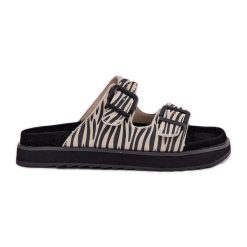 Zamszowe Klapki Damskie Z Klamrami D.Franklin DFSH405002 Zebra beżowy. Brązowe klapki damskie bez wzorów, z zamszu, casualowe, bez obcasa, bez zapięcia. Za 347.47 zł.