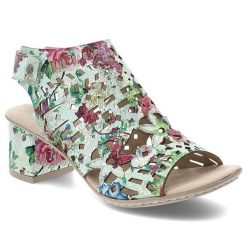 Sandały damskie Rieker, cholewka ze skóry ekologicznej z wzorzystym nadrukiem zapinane na rzep, kolorowe, 64780-92. Sandały damskie Rieker, bez wzorów, ze skóry ekologicznej, bez obcasa, bez zapięcia. Za 319.00 zł.
