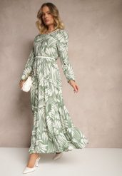 Zielona Sukienka z Wiskozą o Rozkloszowanym Kroju w Abstrakcyjny Wzór Grelaviel. Zielone sukienki damskie Renee, na co dzień, l, bez wzorów, z wiskozy, eleganckie, bez kołnierzyka, bez ramiączek, maxi, proste. Za 109.99 zł.