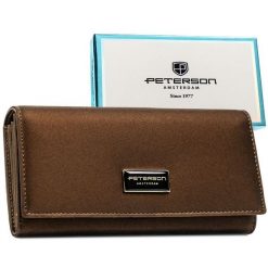 Portfel damski ze skóry naturalnej i ekologicznej w brązowym kolorze, wyposażony w system RFID PTN PS122-HNL Peterson. Brązowe portfele damskie Peterson, ze skóry. Za 129.99 zł.