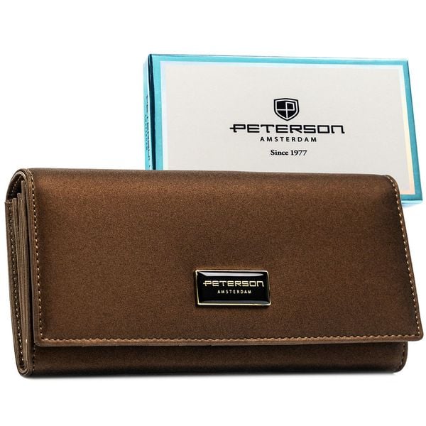Portfel damski ze skóry naturalnej i ekologicznej w brązowym kolorze, wyposażony w system RFID PTN PS122-HNL Peterson. Brązowe portfele damskie Peterson, ze skóry. Za 125.99 zł.