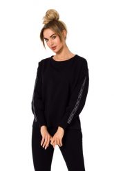 Dresowa Bluza z Lampasami - Czarna. Czarne bluzy damskie MOE, l, bez wzorów, z bawełny, bez ramiączek, bez kaptura. Za 217.39 zł.