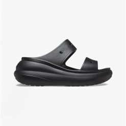 Klapki damskie na platformie Crocs CRUSH. Czarne klapki damskie Crocs, bez wzorów, sportowe, bez obcasa, na platformie, bez zapięcia. W wyprzedaży za 199.00 zł.
